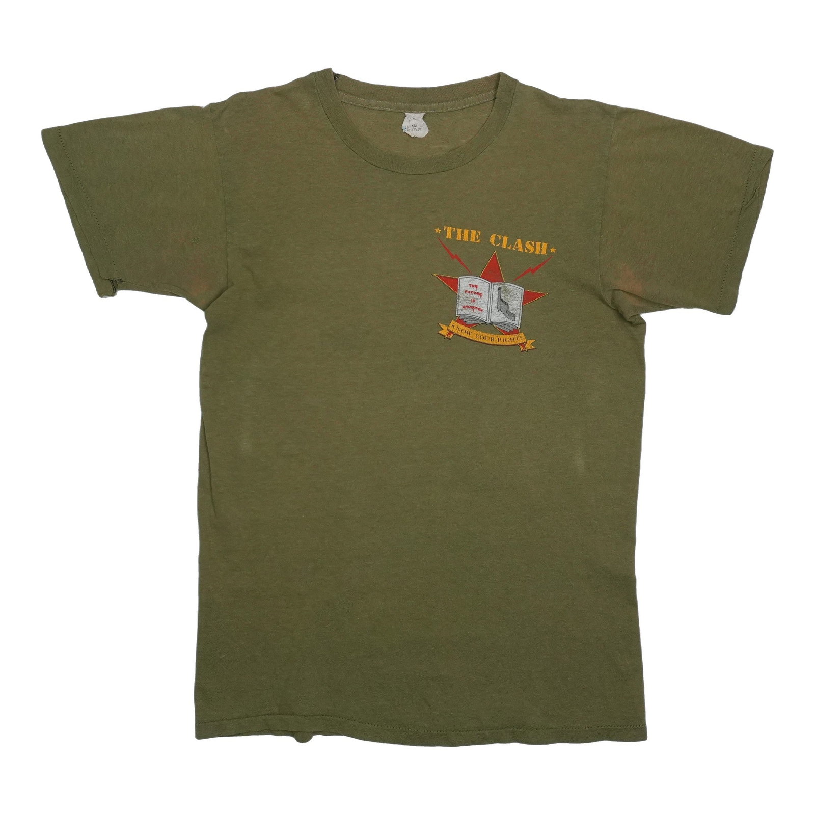 Vintage 1982 The Clash Campaign T Shirt Green Medium (1 of 10)