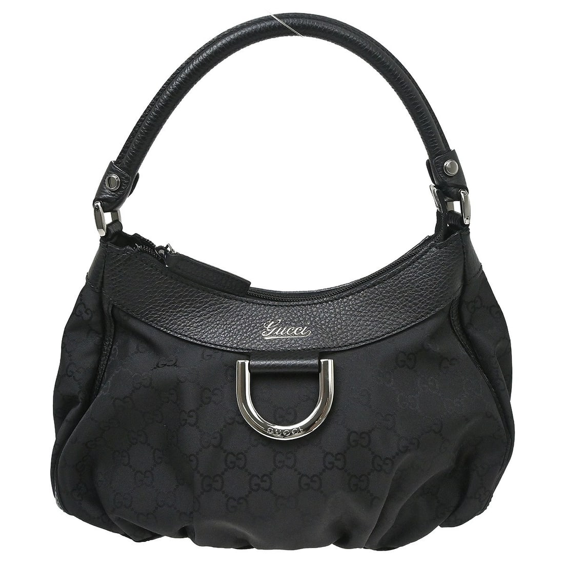 Gucci Abbey D Ring Black Nylon Leather Handbag 265692 502752: Gucci Abbey D Ring Black Nylon Leather Handbag 265692 502752 Black Gucci GG Abbey D Ring handbag made from nylon and leather. It features one inside zipper pocket and one inside pocket, and comes with
