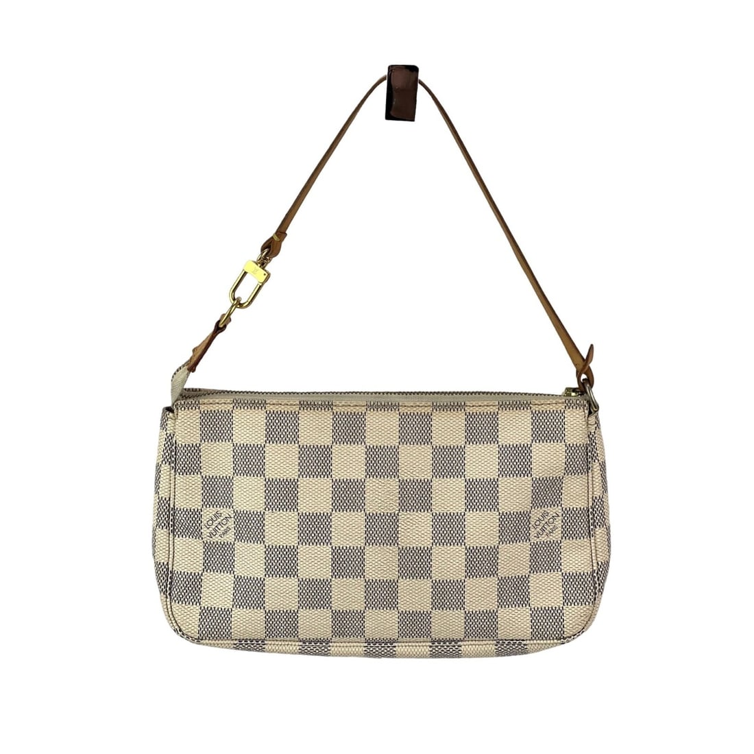 Louis Vuitton Pochette Accessories White Damier Azur Clutch with Gold Hardware: Louis Vuitton Pochette Accessories White Damier Azur Clutch with Gold Hardware Introducing the Louis Vuitton Pochette Accessories in White Damier Azur, a stylish and elegant addition to your accessory