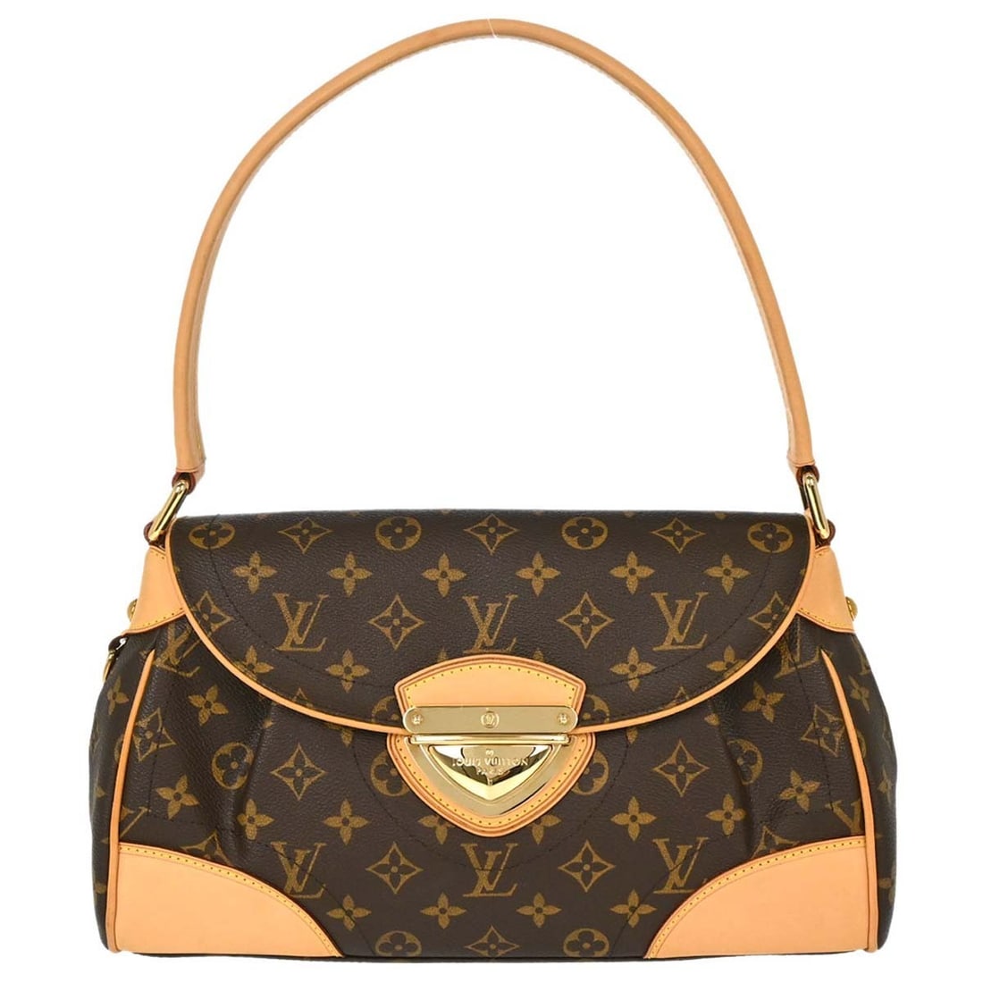 Louis Vuitton Beverly MM Brown Monogram Top Handle Bag M40121: Louis Vuitton Beverly MM Brown Monogram Top Handle Bag M40121 Louis Vuitton Beverly MM handbag in brown Monogram canvas and leather, featuring a clasp closure, top handle style, and logo accents. It i