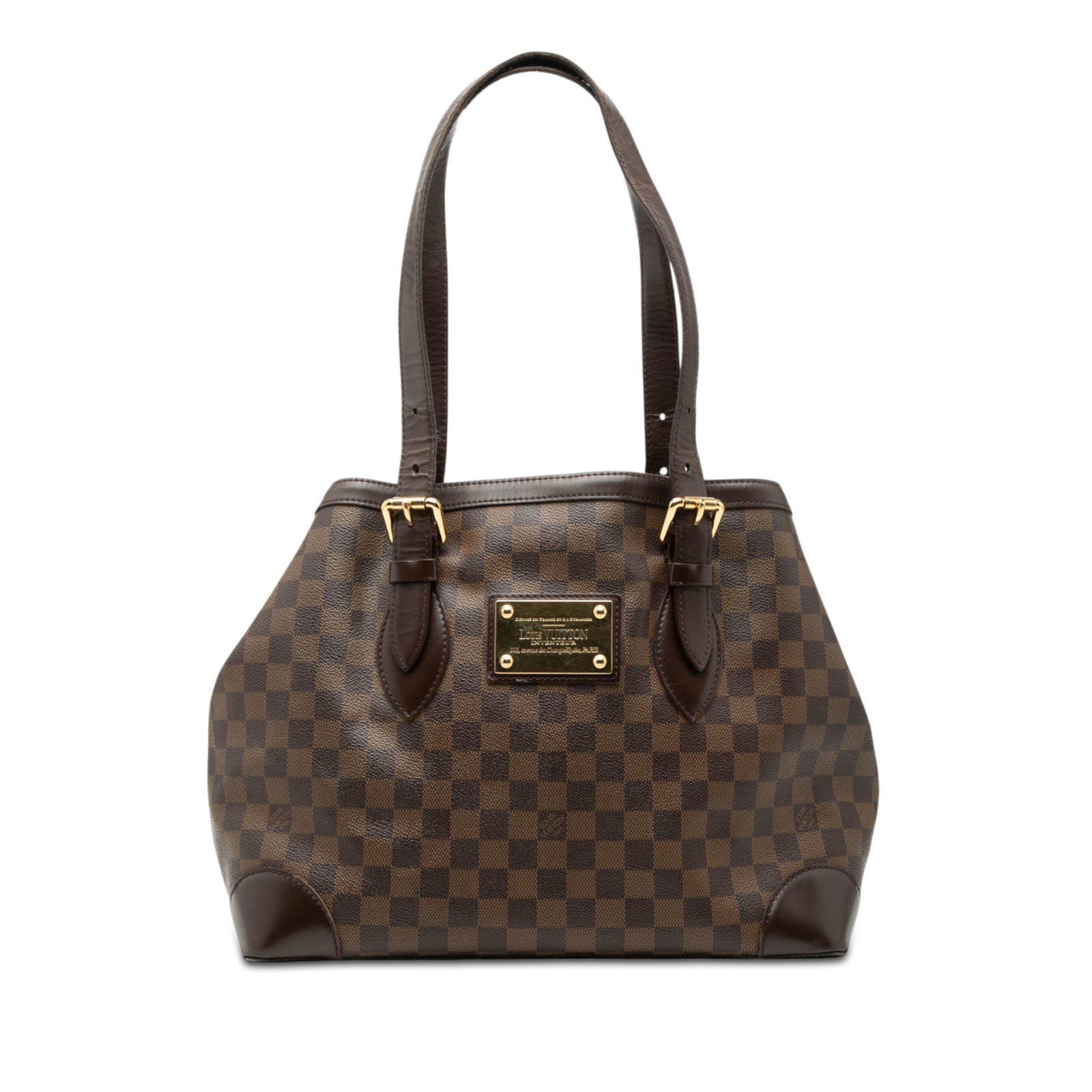 Louis Vuitton Hampstead MM Damier Ebene Tote Bag: Louis Vuitton Hampstead MM Damier Ebene Tote Bag This Louis Vuitton Damier Ebene Hampstead MM features a brown Damier Ebene canvas body with leather trim and flat leather handles. The bag has an open 