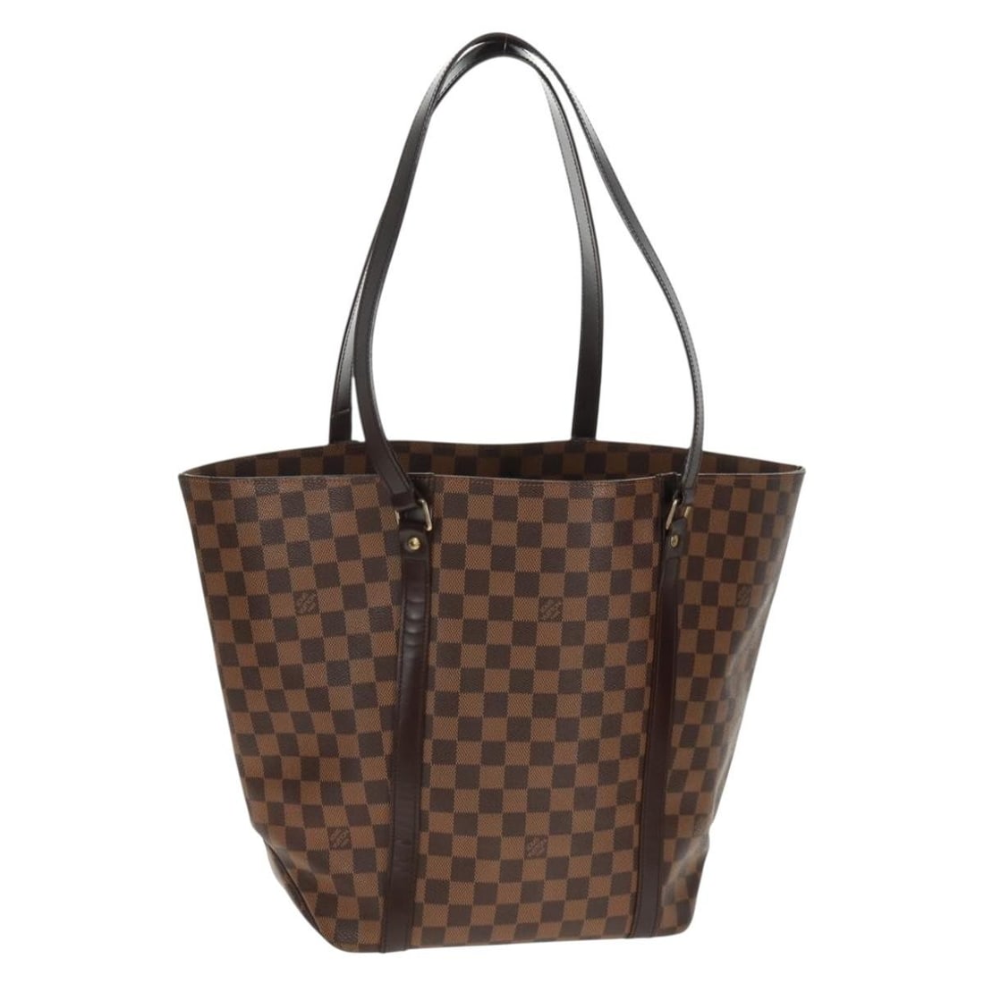Louis Vuitton Sac Shopping Tote in Damier Ebene Canvas with Dust Bag: Louis Vuitton Sac Shopping Tote in Damier Ebene Canvas with Dust Bag This Louis Vuitton Damier Ebene Sac Shopping tote bag is crafted from Damier Ebene canvas and made in France. Designed for women, i