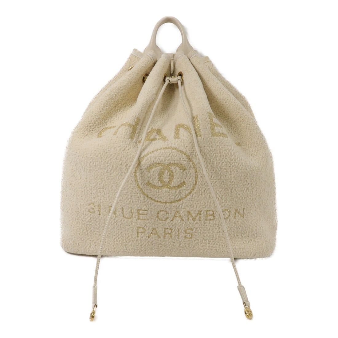 CHANEL Deauville A93787 Canvas Backpack Beige CC GHW: CHANEL Deauville A93787 Canvas Backpack Beige CC GHW A CHANEL Deauville rucksack backpack in beige canvas, designed for women and made in France. The bag features a BeigexCream colorway, one inside zi