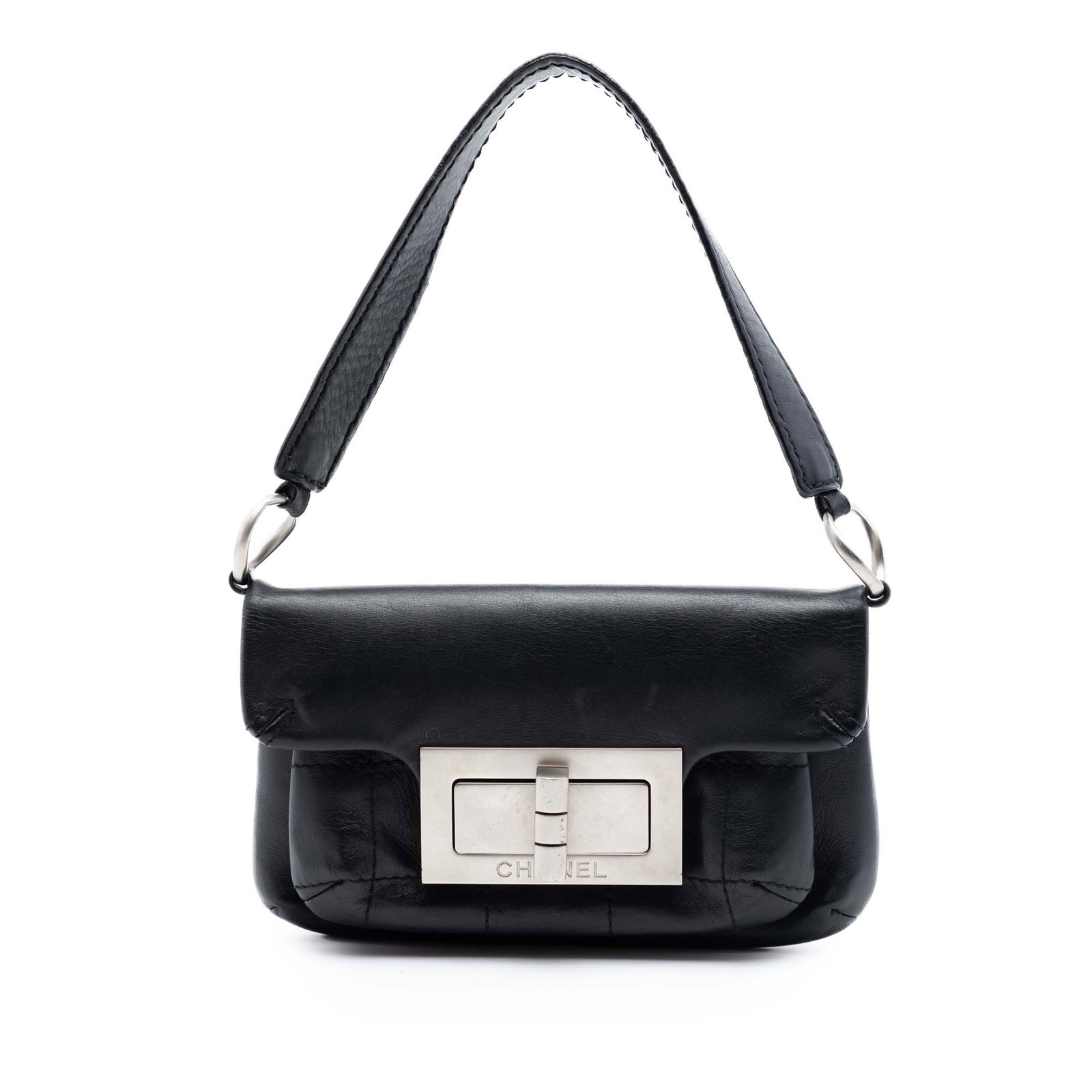 Chanel Mademoiselle Square Stitched Calfskin Shoulder Bag Black: Chanel Mademoiselle Square Stitched Calfskin Shoulder Bag Black A Chanel Mademoiselle shoulder bag crafted in black calfskin leather with square stitched detailing. The design features a flat leather 