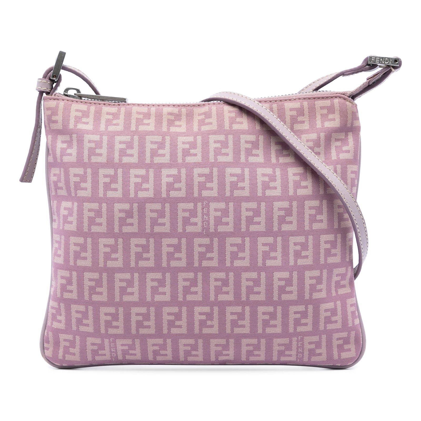 Fendi Zucchino Pink Canvas Crossbody Bag with Leather Trim: Fendi Zucchino Pink Canvas Crossbody Bag with Leather Trim Fendi Zucchino Canvas Crossbody bag from Italy, featuring a canvas body with leather trim, an adjustable flat leather strap, a top zip closur