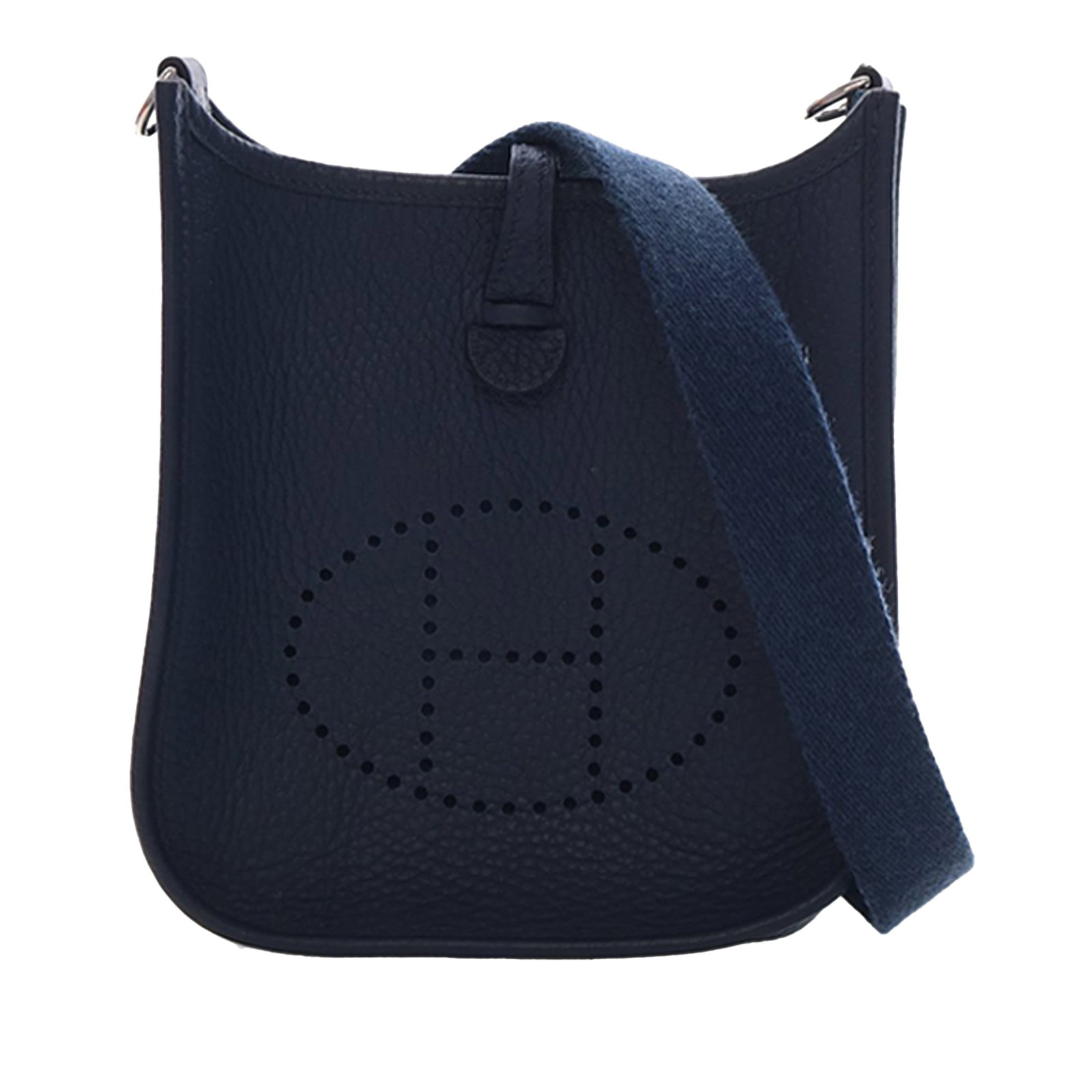 Hermes Evelyne TPM 16 Caban Clemence Leather Crossbody Bag: Hermes Evelyne TPM 16 Caban Clemence Leather Crossbody Bag The Hermes Clemence Evelyne TPM 16 is crafted from Clemence leather in a Caban blue shade. It features a flat canvas strap and an open top se