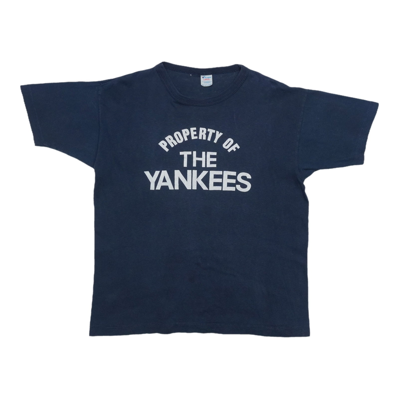 Vintage 1980s Champion Yankees Cotton Blue Shirt Size Large: Vintage 1980s Champion Yankees Cotton Blue Shirt Size Large This is an original vintage 1980s Champion shirt featuring "Property of The Yankees." It is an authentic period piece, not a modern reproduc