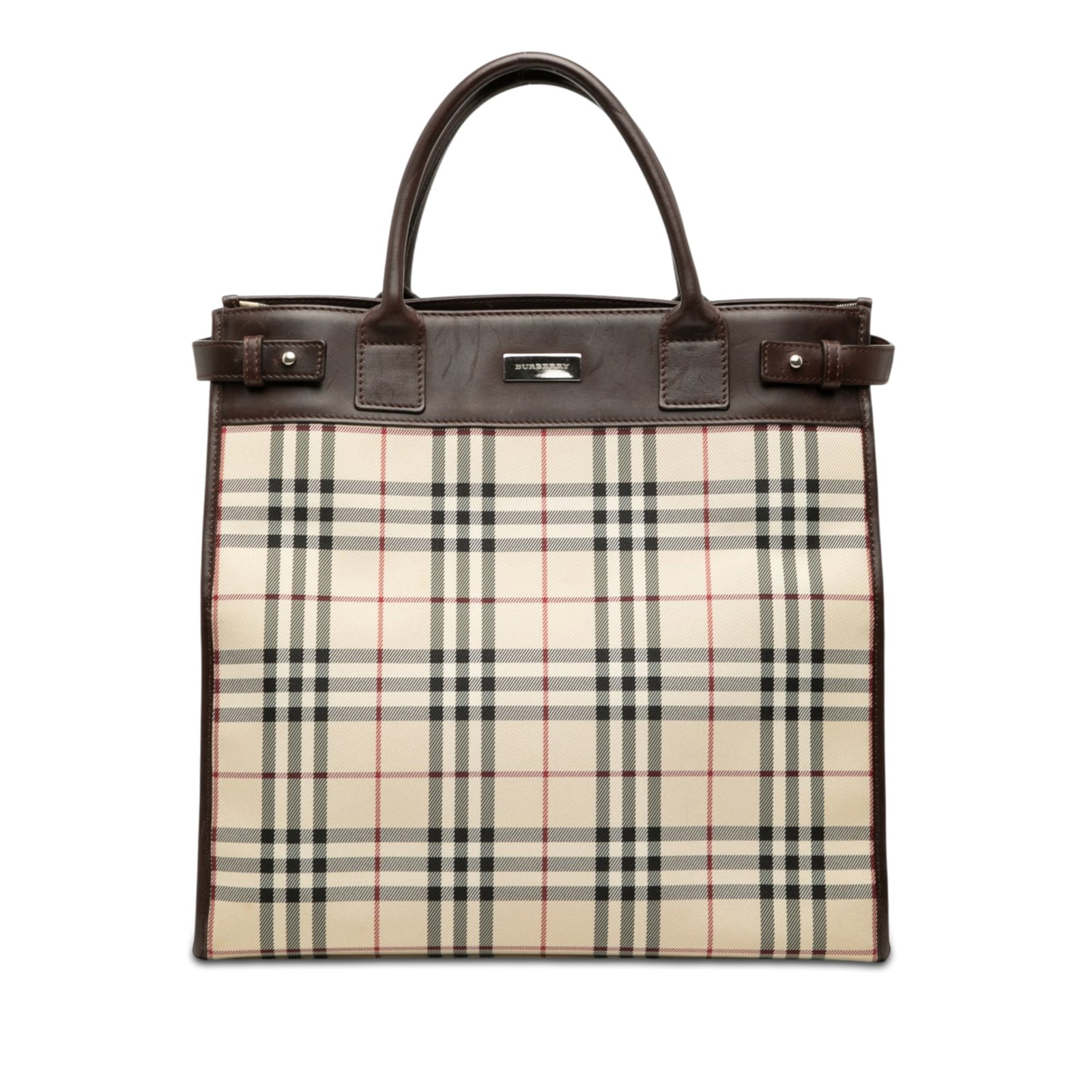 Burberry House Check Canvas Beige Convertible Tote Bag: Burberry House Check Canvas Beige Convertible Tote Bag This Burberry House Check Canvas Convertible Tote is crafted with a canvas body and leather trim, featuring rolled leather handles, an open top, 