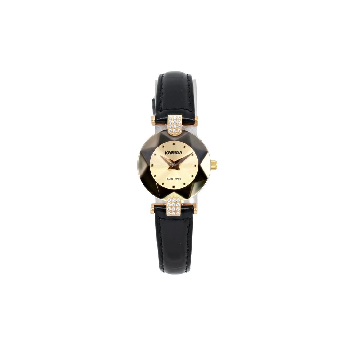 Jowissa Quartz Ladies Watch Gold Dial Black Leather Strap 23mm Steel (1 of 3)