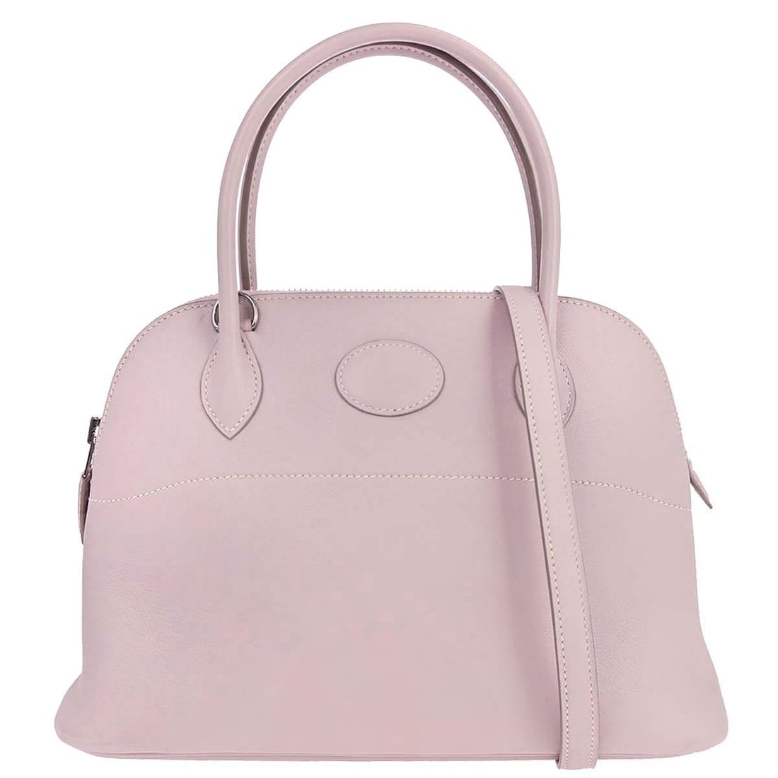 Hermes Bolide 27 Rose Dragee Swift Leather 2way Satchel: Hermes Bolide 27 Rose Dragee Swift Leather 2way Satchel Hermes Bolide 27 2-way handbag in Rose Dragee Swift leather with silver-tone hardware. This satchel-style top handle bag features a zip closure,