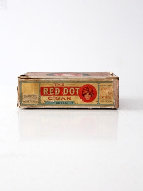 Red Dot Vintage Cigar Box with Paper Label 8.75 x 6 x 3 Inches (1 of 8)