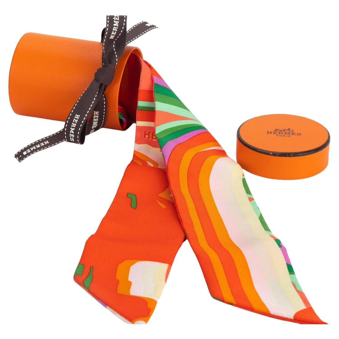 Brides de Gala Shadow Silk Twilly Scarf by Hermes with Box: Brides de Gala Shadow Silk Twilly Scarf by Hermes with Box The Hermes Brides de Gala Shadow Twilly is a versatile silk accessory from France. This elegantly designed scarf can be styled in various way