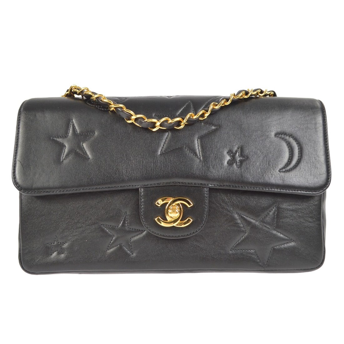 CHANEL Classic Single Flap Medium Black Lambskin Shoulder Bag: CHANEL Classic Single Flap Medium Black Lambskin Shoulder Bag Chanel Medium Classic Single Flap shoulder bag in black lambskin leather. This women's bag features a turn-lock closure, black strap, lamb
