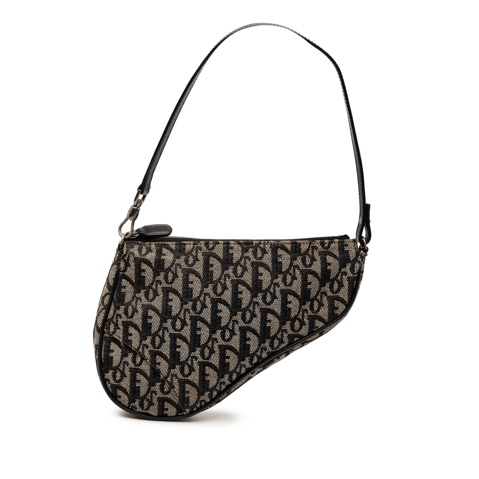Dior Mini Diorissimo Saddle Pochette Canvas Bag: Dior Mini Diorissimo Saddle Pochette Canvas Bag This Mini Diorissimo Canvas Saddle Pochette features a canvas body with leather trim, a flat leather strap, and a top zip closure. The bag is designed i