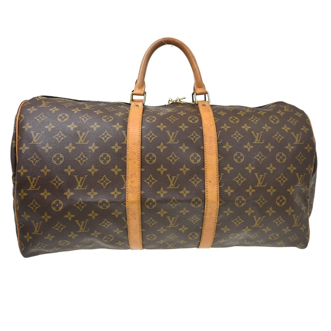 Louis Vuitton Keepall 55 Monogram Canvas Duffle Bag M41424 France: Louis Vuitton Keepall 55 Monogram Canvas Duffle Bag M41424 France Vintage Louis Vuitton Keepall 55 travel handbag in Monogram canvas and leather, designed in a duffle style with a zip closure and