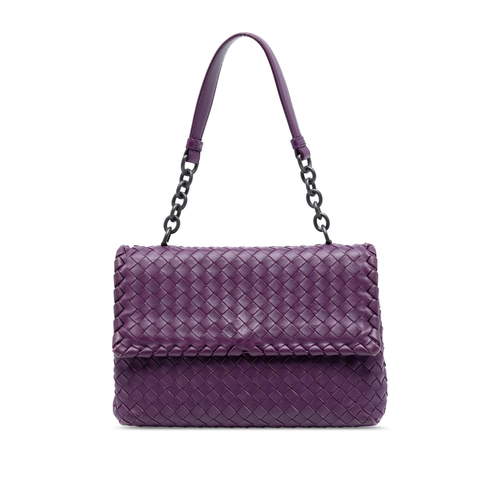 Bottega Veneta Olimpia Purple Woven Leather Small Shoulder Bag: Bottega Veneta Olimpia Purple Woven Leather Small Shoulder Bag This Bottega Veneta Small Nappa Intrecciato Olimpia shoulder bag features a woven nappa leather body in purple, chain link straps with a