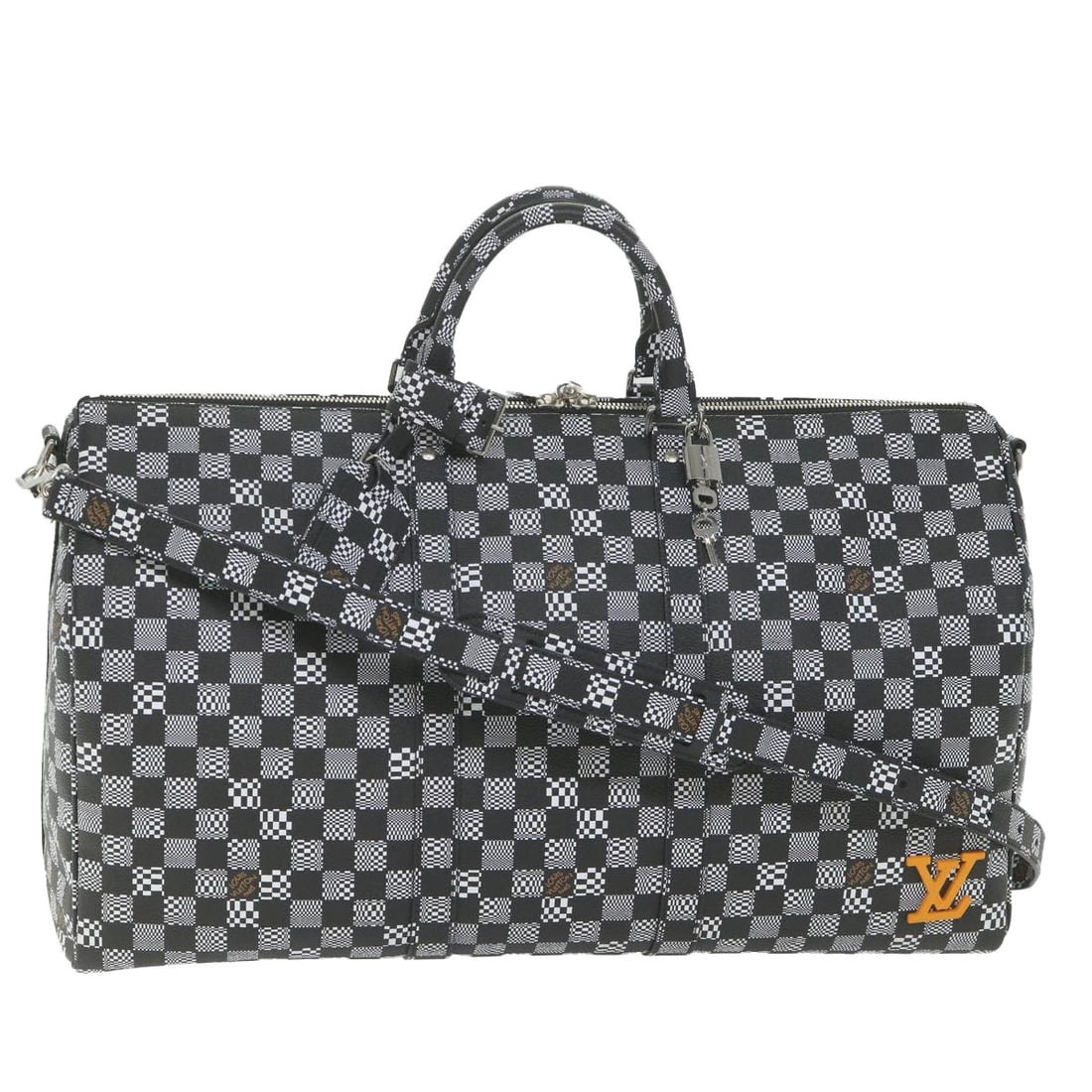 Louis Vuitton N50028 Keepall Bandouliere 50 Damier Distorted Boston Bag: Louis Vuitton N50028 Keepall Bandouliere 50 Damier Distorted Boston Bag Louis Vuitton Damier Distorted Keepall Bandouliere 50 Boston bag in black and white Damier Ebene canvas. Made in Italy, this wom