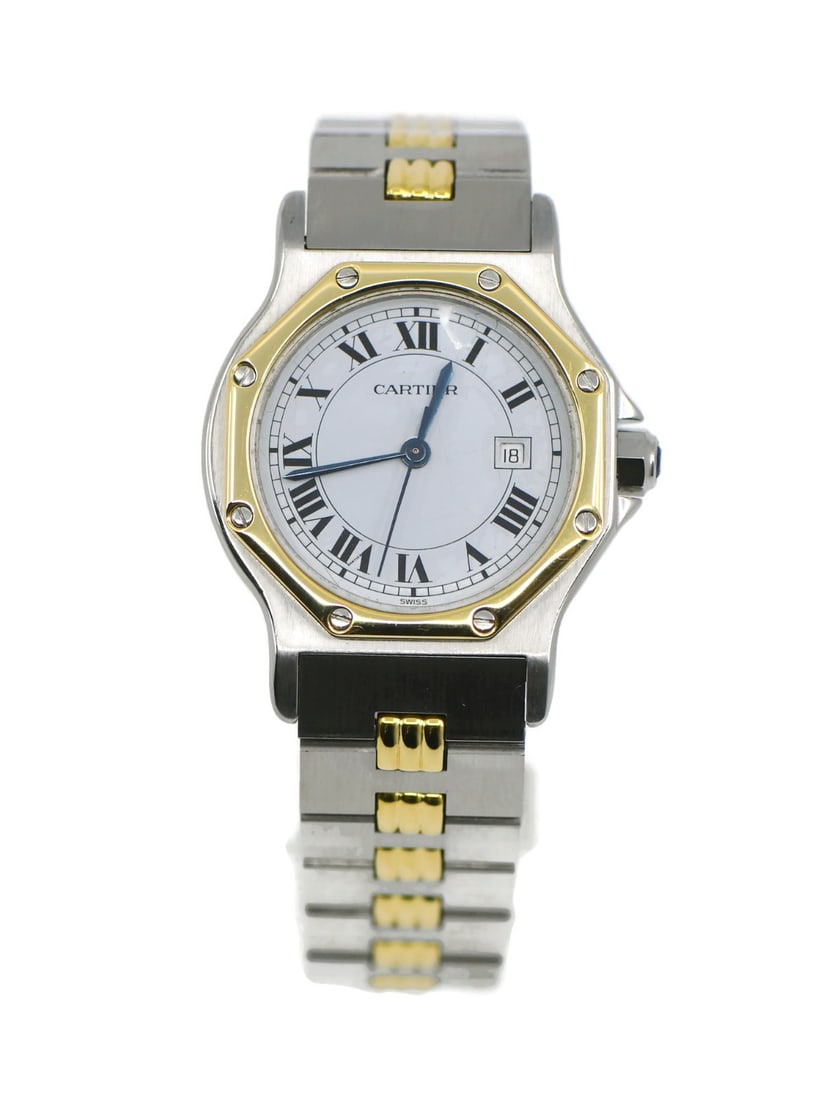 Cartier Santos Women's Octagon Automatic Wristwatch 18K Stainless Steel: Cartier Santos Women's Octagon Automatic Wristwatch 18K Stainless Steel Women's Cartier Santos Octagon wristwatch with an automatic mechanical movement and analog display. It features a white dial, oc