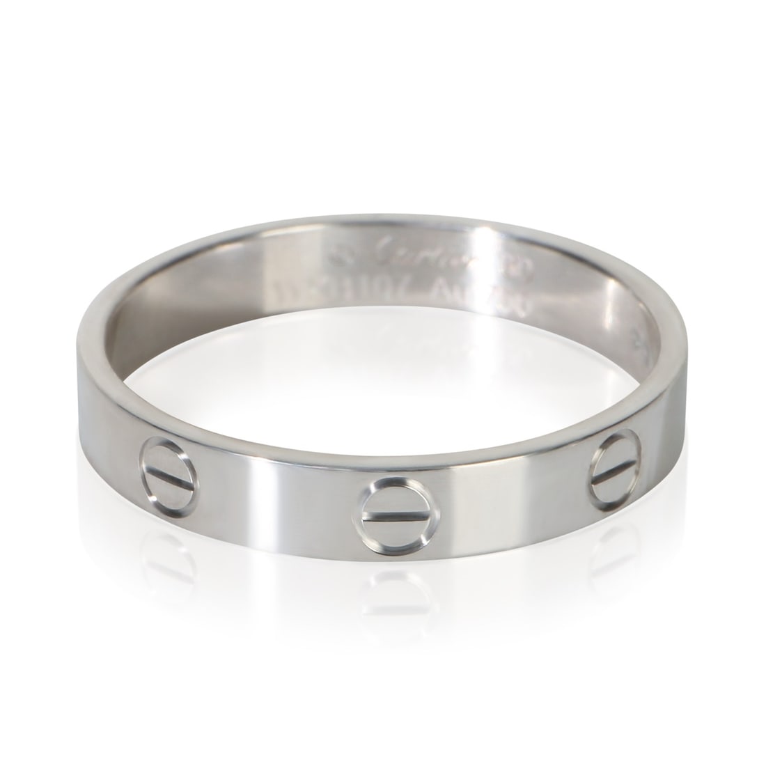 Cartier Love Small Model 18k White Gold Ring Size 9: Cartier Love Small Model 18k White Gold Ring Size 9 This Cartier Small Model Love Ring is crafted from 18k white gold and is designed for men. The ring does not feature any stones, highlighting its sl