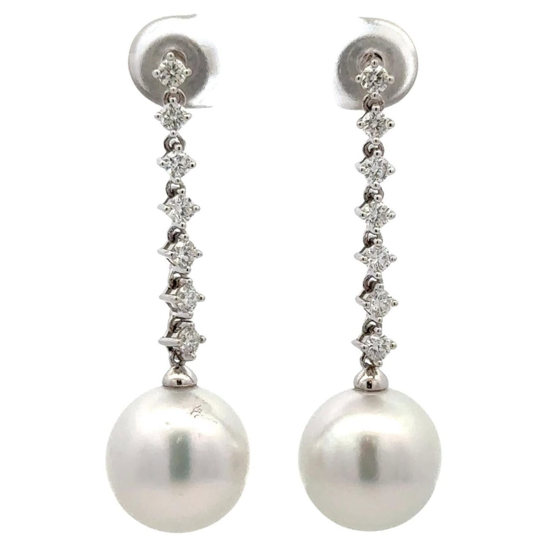 Harbor Diamonds 18KT White Gold Diamond Dangle Earrings with South Sea Pearls: Harbor Diamonds 18KT White Gold Diamond Dangle Earrings with South Sea Pearls Elevate your elegance with these stunning Diamond Dangle South Sea Pearl Earrings. Crafted from luxurious 18KT white gold,