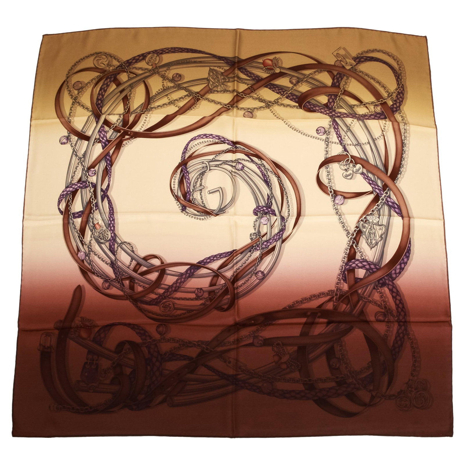 Gucci 100% Silk Golden Brown Scarf 35 x 35 Italy Luxury Accessory: Gucci 100% Silk Golden Brown Scarf 35 x 35 Italy Luxury Accessory Elevate your accessory collection with this luxurious Gucci Golden Brown Silk Scarf. Crafted in Italy from 100% silk, this scarf featu