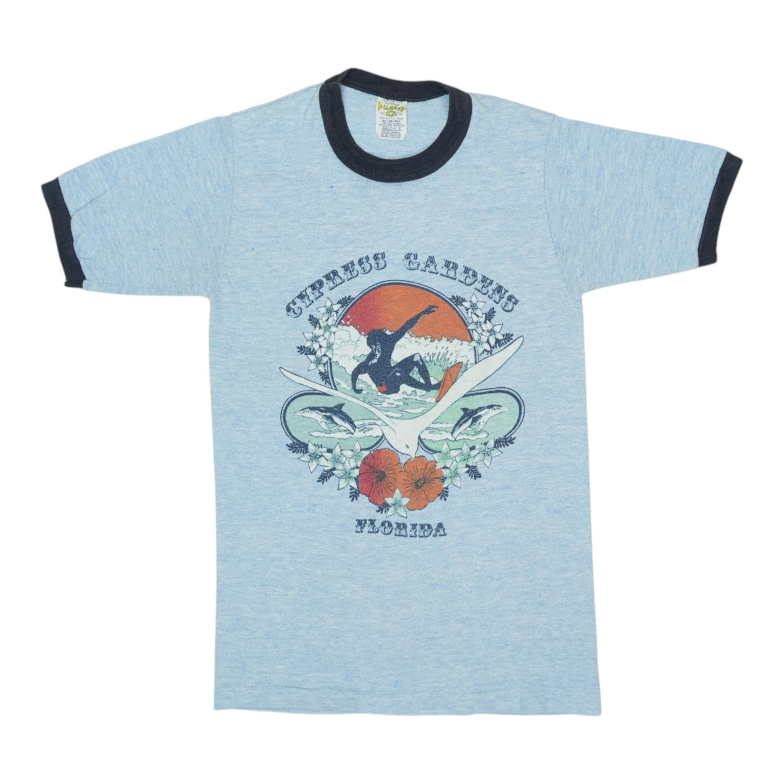 Vintage 1970s Blue Cypress Gardens Florida Medium Blend Shirt: Vintage 1970s Blue Cypress Gardens Florida Medium Blend Shirt This is an original vintage 1970s Cypress Gardens Florida shirt, not a modern reproduction. The shirt features a blue color and a simple d