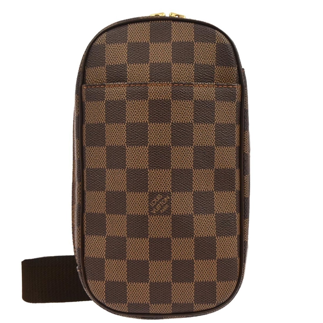 Louis Vuitton Gange N48048 Damier Ebene Belt Bag: Louis Vuitton Gange N48048 Damier Ebene Belt Bag Louis Vuitton Damier Pochette Gange body bum bag in Ebene brown Damier canvas and leather. It features a zip closure, adjustable strap, one outside poc