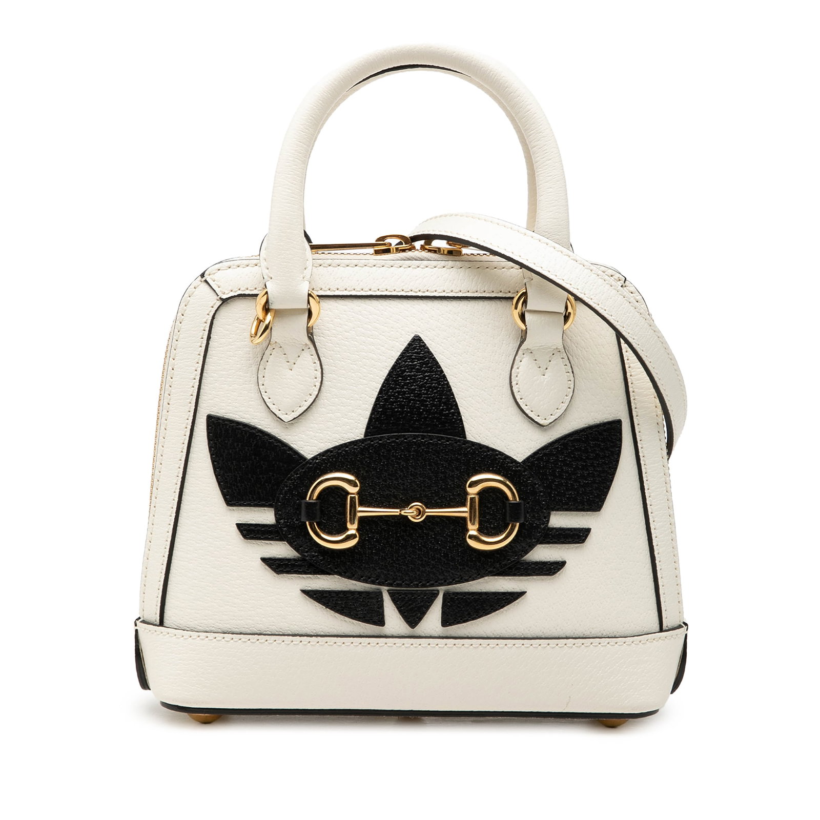 Gucci Horsebit 1955 Mini Leather Satchel with Shoulder Strap: Gucci Horsebit 1955 Mini Leather Satchel with Shoulder Strap Gucci Adidas Mini Leather Horsebit 1955 top handle bag in white leather. This satchel features rolled leather handles, a detachable leather