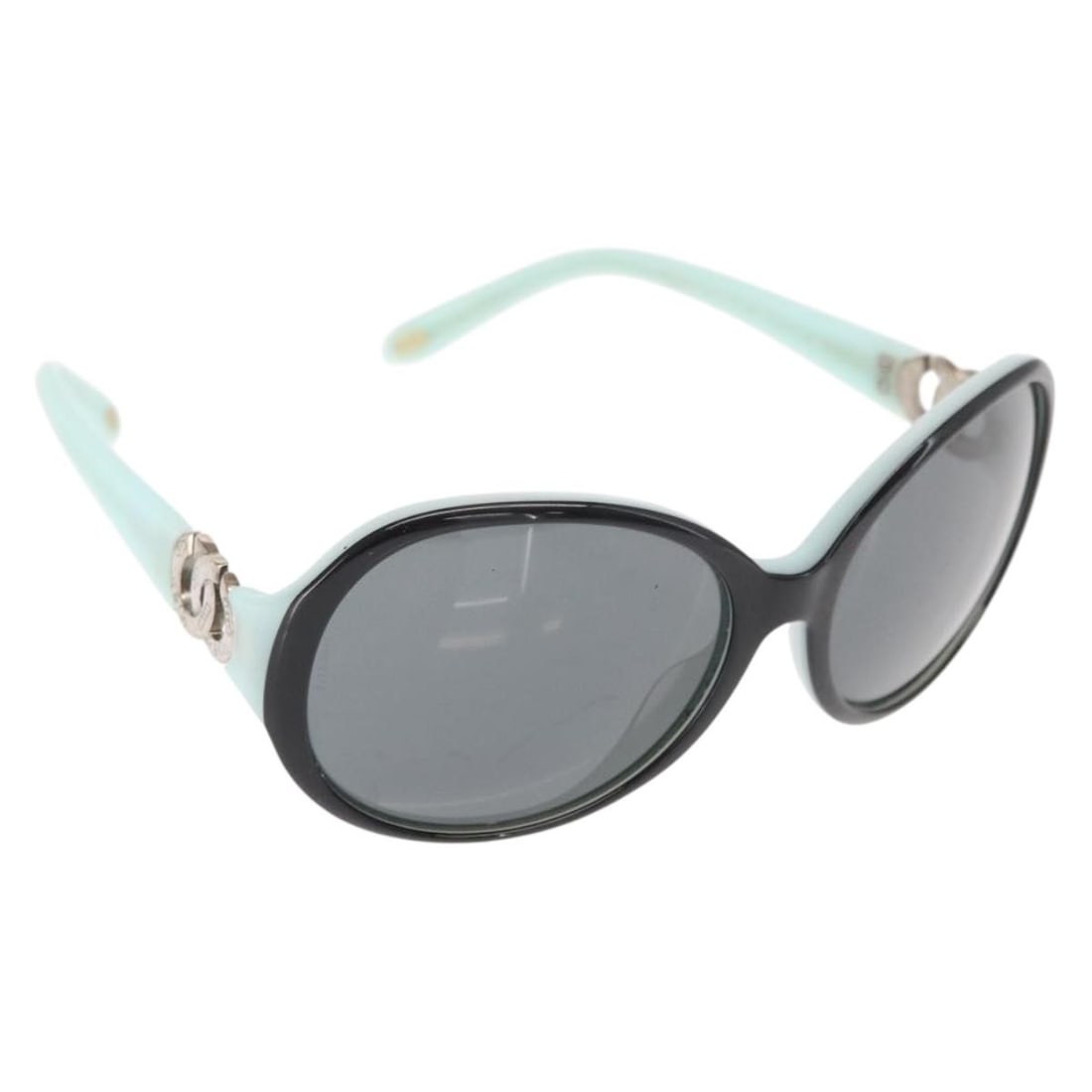 Baby Blue Plastic Tiffany Sunglasses TF4028 8055/3F Italy: Baby Blue Plastic Tiffany Sunglasses TF4028 8055/3F Italy These Tiffany & Co. sunglasses feature a baby blue plastic frame with slight rubbing, discoloration, and minor scratches on both the plastic a