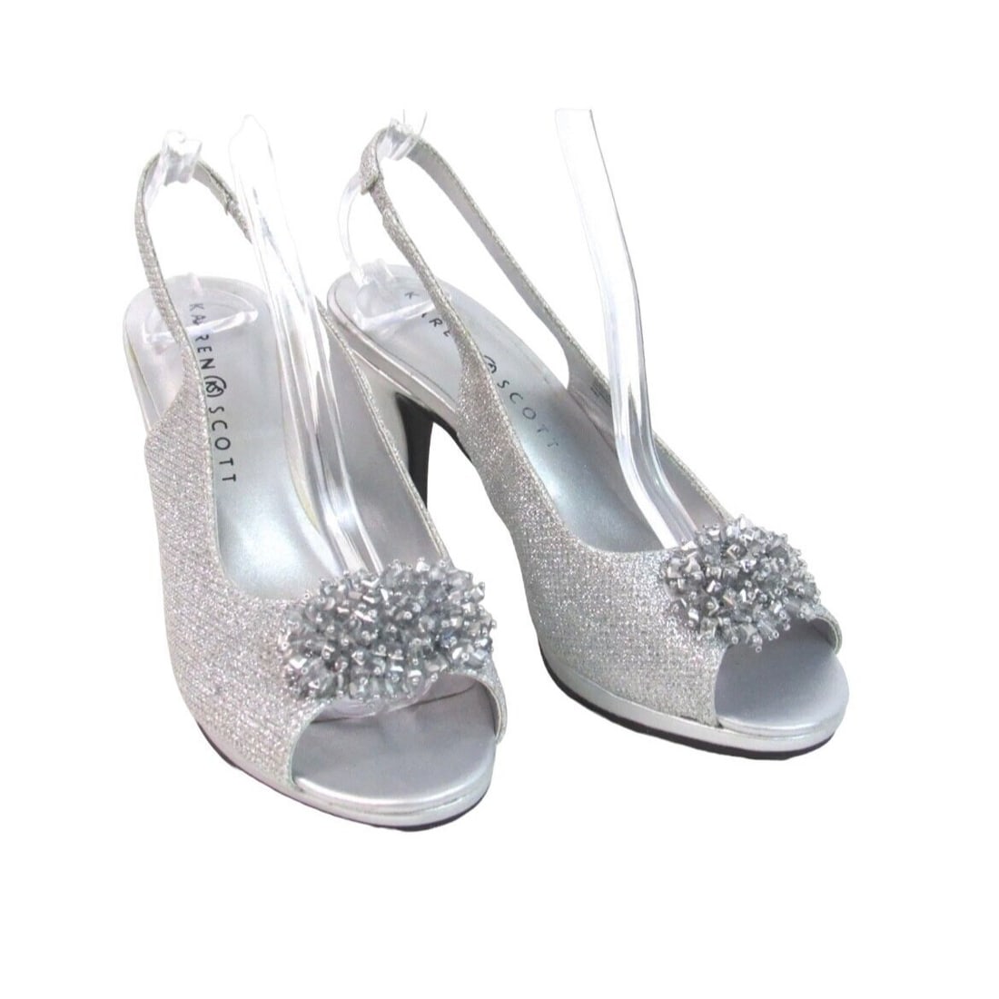Karen Scott Breena Silver Slingback Peep-Toe Pumps 8.5M with Rhinestone Detail (1 of 8)