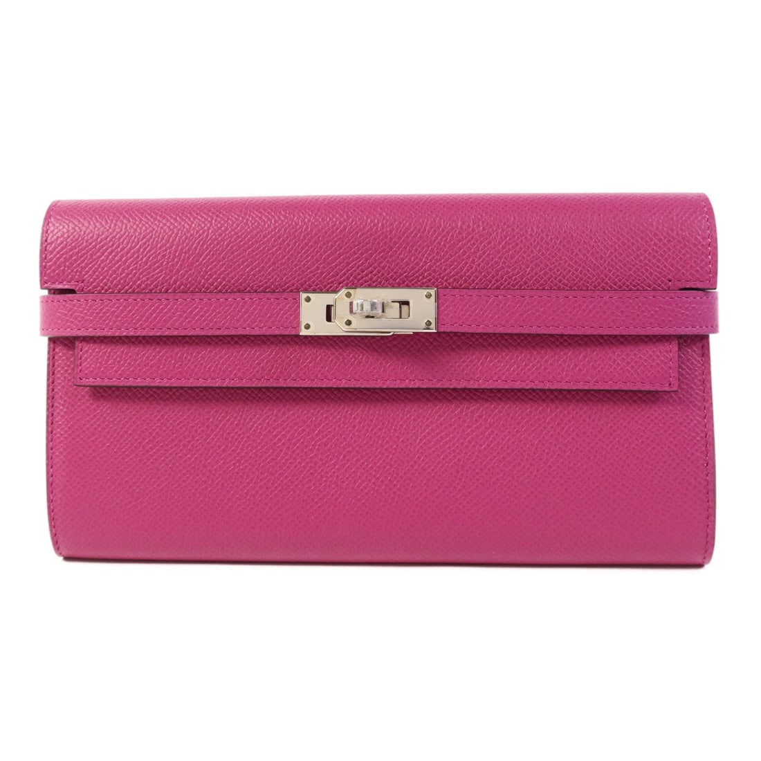 Hermes Kelly bifold wallet Epsom calfskin rose purple PHW: Hermes Kelly bifold wallet Epsom calfskin rose purple PHW Hermes Kelly wallet in Epsom leather and calfskin (cowhide) with a bifold purse style and pink frame color. It is described in Rose purple x P
