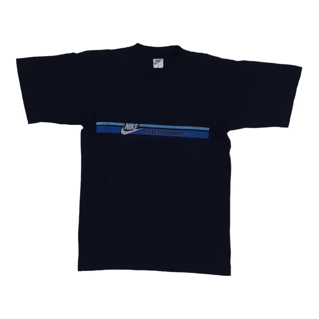 Vintage 1980s Nike International Blue Cotton Shirt Size Small: Vintage 1980s Nike International Blue Cotton Shirt Size Small This is an original vintage Nike International Shirt from the 1980s. Made from 100% cotton, the shirt features a blue color and has no gra