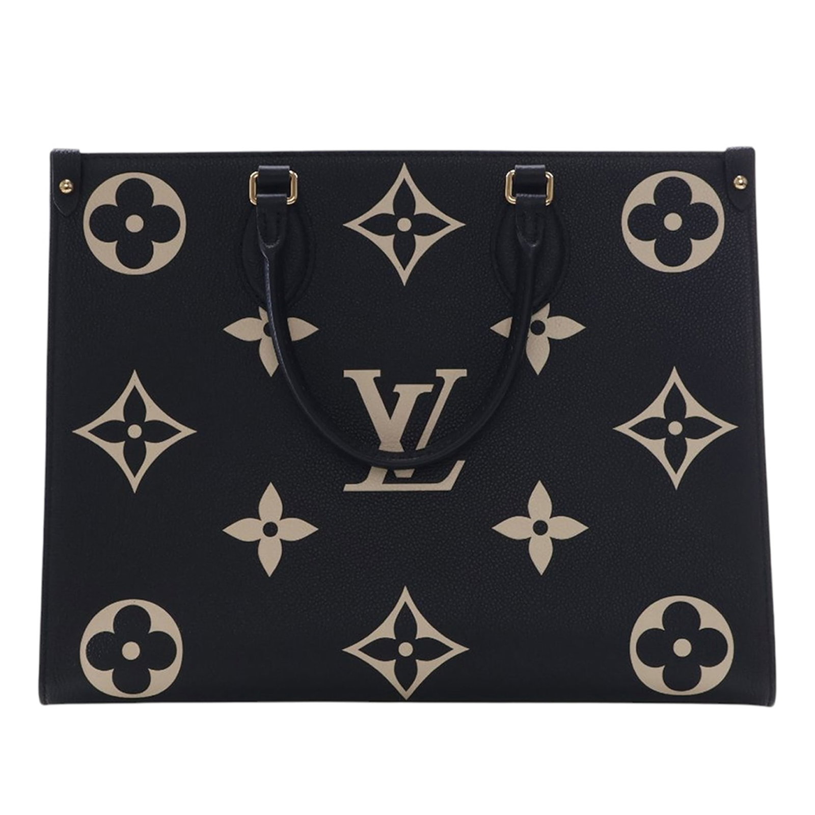 Louis Vuitton Onthego MM Monogram Empreinte Bicolor Tote: Louis Vuitton Onthego MM Monogram Empreinte Bicolor Tote This Louis Vuitton Bicolor Monogram Empreinte Giant Onthego MM features a monogram-embossed leather exterior in black, rolled leather handles, 