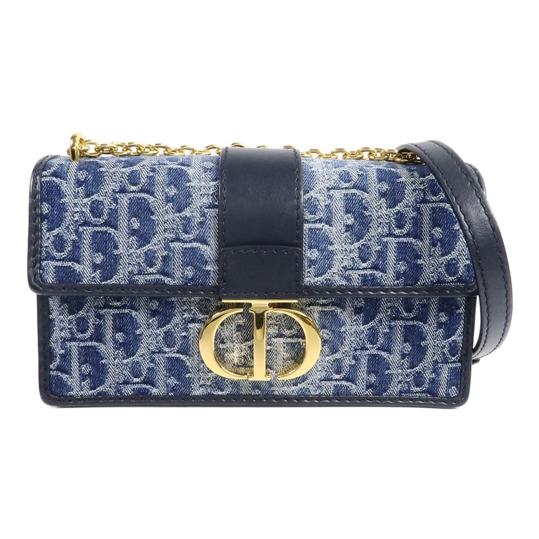 Dior 30 Montaigne East West Chain Shoulder Bag Blue Canvas: Dior 30 Montaigne East West Chain Shoulder Bag Blue Canvas A Christian Dior 30 Montaigne East West chain shoulder bag in blue canvas. It features a blue-on-blue colorway, chain shoulder strap, and a p