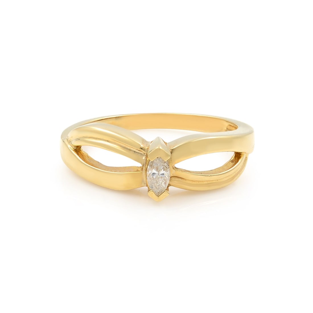 Rachel Koen 14K Yellow Gold Marquise Diamond Engagement Ring 0.12ct Size 7: Rachel Koen 14K Yellow Gold Marquise Diamond Engagement Ring 0.12ct Size 7 This stunning engagement ring by Rachel Koen is crafted in exquisite 14K yellow gold, showcasing a striking marquise cut whit