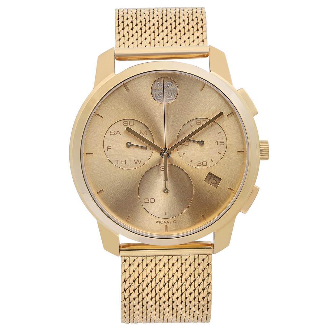 Movado Bold Thin Gold Tone Quartz Watch Champagne Dial 3600634: Movado Bold Thin Gold Tone Quartz Watch Champagne Dial 3600634 Experience timeless elegance with the Movado Bold Thin Gold Tone Steel Chronograph Watch, featuring a champagne dial and quartz movement.
