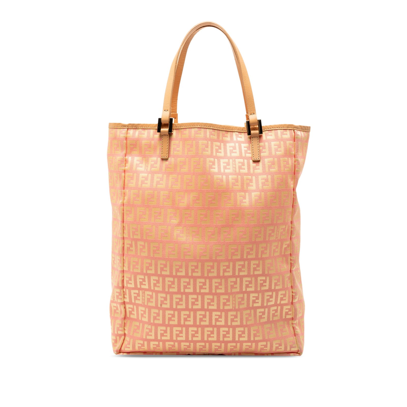 Fendi Pink Canvas Tote with Leather Trim and Zip Pouch: Fendi Pink Canvas Tote with Leather Trim and Zip Pouch This Fendi Zucchino Canvas Vertical Tote features a pink canvas body with leather trim, flat leather straps, an open top, and includes a zip pouc