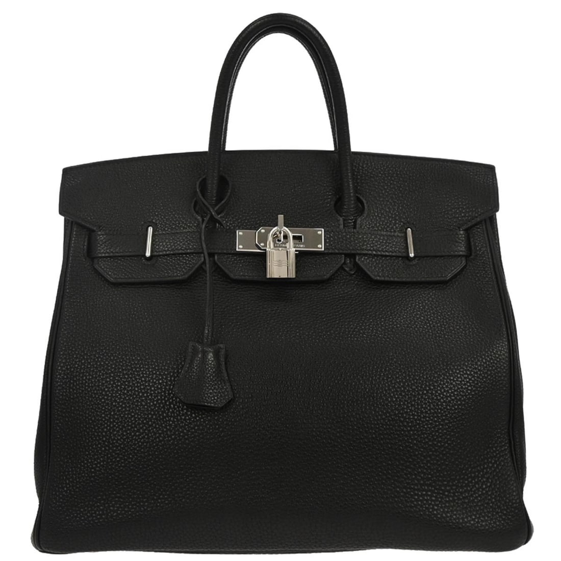 Hermes Haut a Courroies 32 Black Togo Leather Handbag: Hermes Haut a Courroies 32 Black Togo Leather Handbag Hermes Haut a Courroies 32 handbag in black Togo leather with brown leather lining and double handles. This medium handbag features a flap turnloc