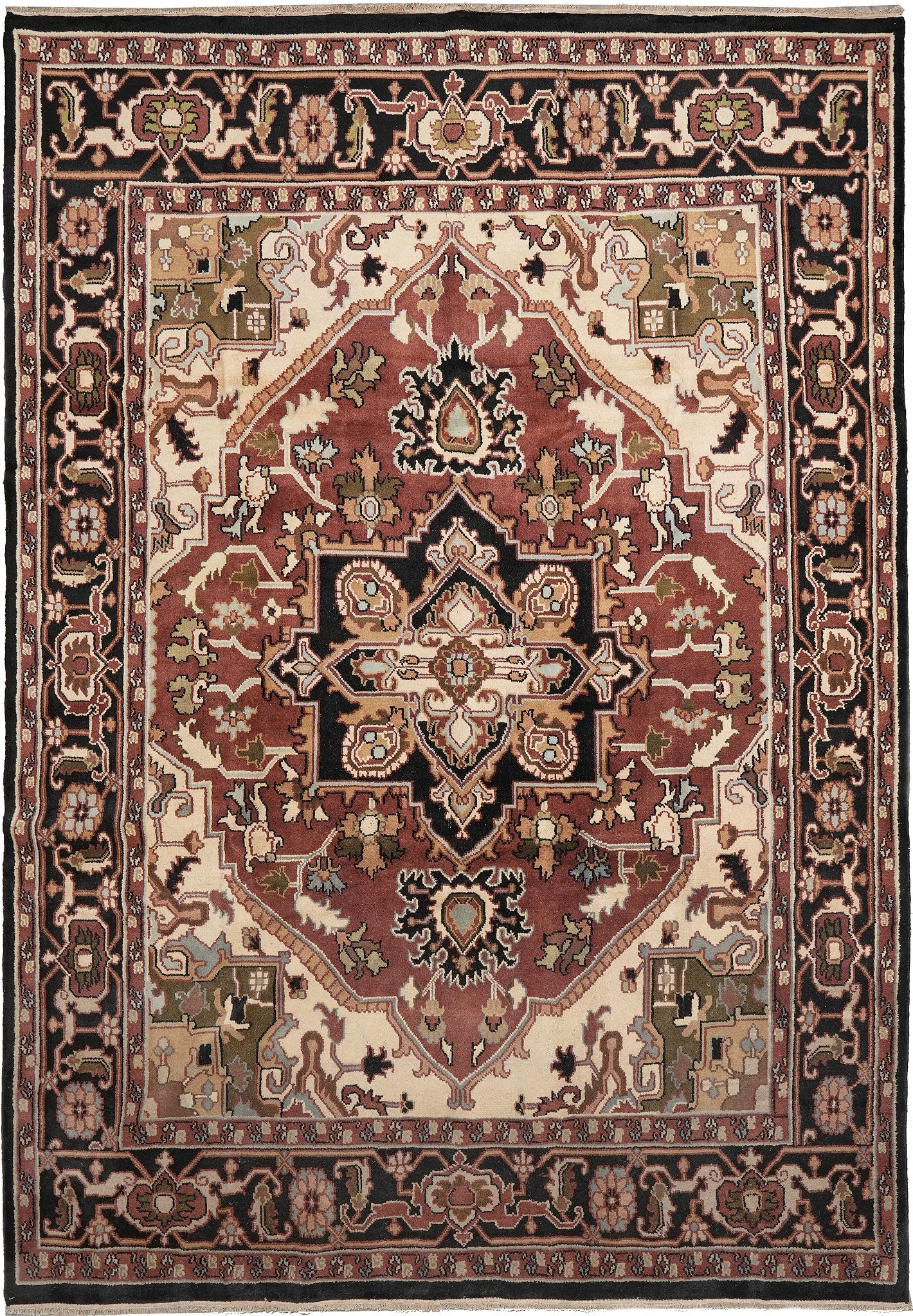 10 x 14 Heriz Rug Handmade in India Wool on Cotton: 10 x 14 Heriz Rug Handmade in India Wool on Cotton Free continental US Shipping This is a new 10 x 14 Heriz rug handmade in India. It is hand-knotted from wool on a cotton foundation and features a bo