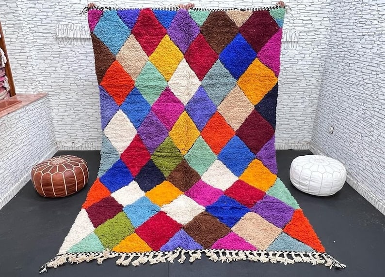 Authentic Handmade Colorful 8 x 5 Feet Moroccan Rug: Authentic Handmade Colorful 8 x 5 Feet Moroccan Rug Introducing a stunning authentic handmade rug, beautifully crafted by local Berber women weavers in the Atlas Mountains. This soft and colorful rug 