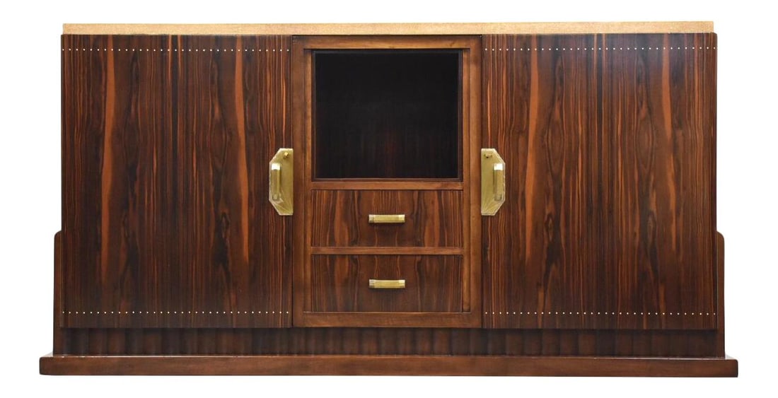 Art Deco Sideboard by Christian Krass with Ivory Inlay and Stone Top: Art Deco Sideboard by Christian Krass with Ivory Inlay and Stone Top This oversized Art Deco sideboard credenza, designed by the renowned French designer Christian Krass, combines elegance with functi