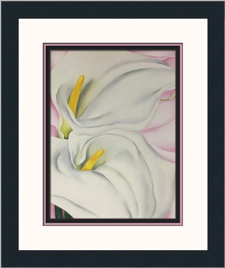 Georgia O'Keeffe Two Calla Lilies on Pink Custom Framed Print 20x18: Georgia O'Keeffe Two Calla Lilies on Pink Custom Framed Print 20x18 This beautiful custom framed print features Georgia O'Keeffe's iconic 'Two Calla Lilies on Pink,' showcasing her abstract modernism 