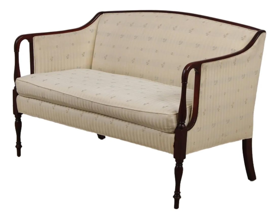 Mahogany Settee with Rolled Arms in Sheraton Inspired Design (1 of 10)