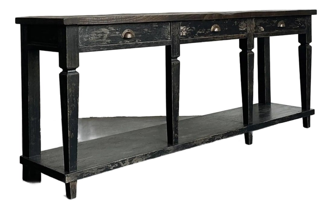 Rustic Industrial Wood Console Table with Brass Bin Pulls (1 of 10)