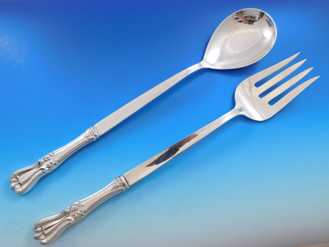 Towle Old Colonial Sterling Silver Salad Serving Set 2pc 14 Inch: Towle Old Colonial Sterling Silver Salad Serving Set 2pc 14 Inch Enhance your dining experience with this exquisite set of Old Colonial salad servers by Towle, crafted from sterling silver. This elega