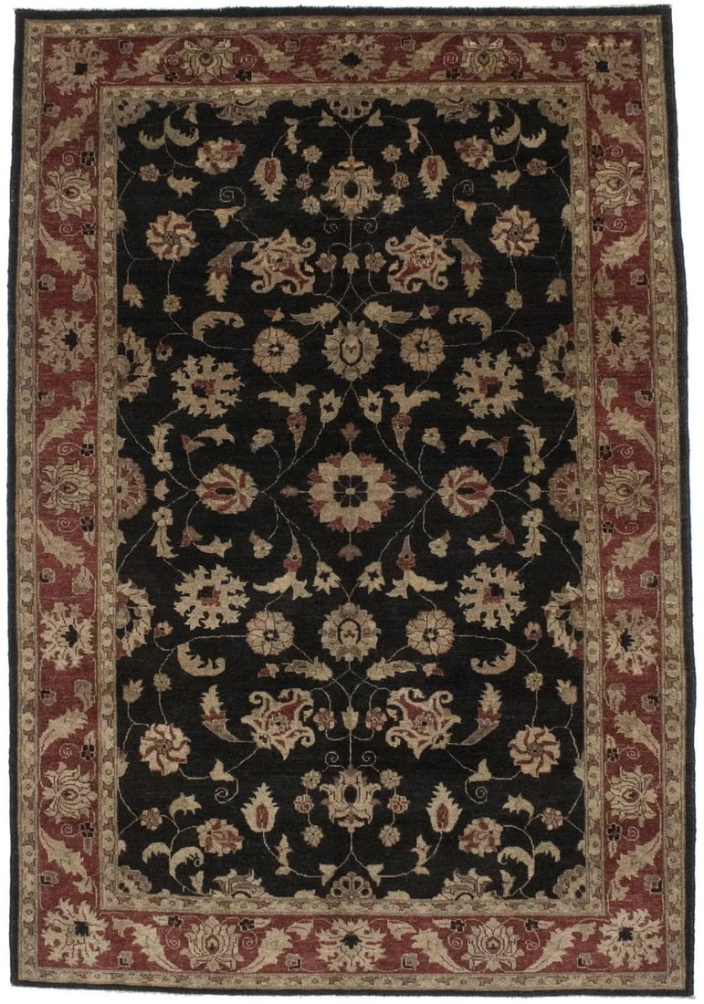 Hand Knotted Wool Agra Jaipur Floral Area Rug 6'1 x 9'0: Hand Knotted Wool Agra Jaipur Floral Area Rug 6'1 x 9'0 This handmade Agra Jaipur area rug features a vintage floral design with a thick, high pile. Crafted from wool using traditional hand-knotted te