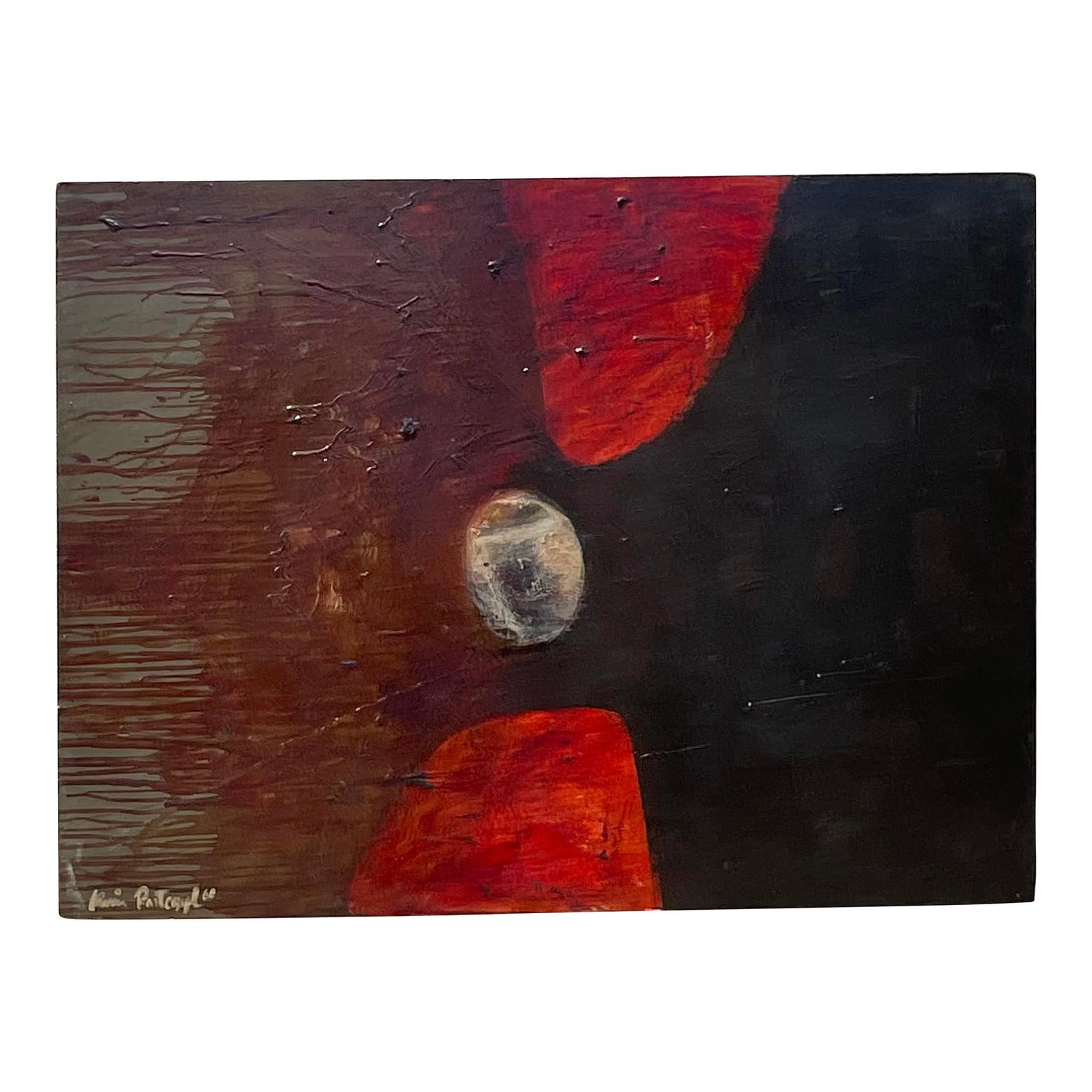 Vintage Boho Original Abstract Oil Painting 48x36 Red: Vintage Boho Original Abstract Oil Painting 48x36 Red Experience the vibrant allure of American Bohemian style with this Vintage Original Abstract Oil Painting on Board. This artwork is characterized 