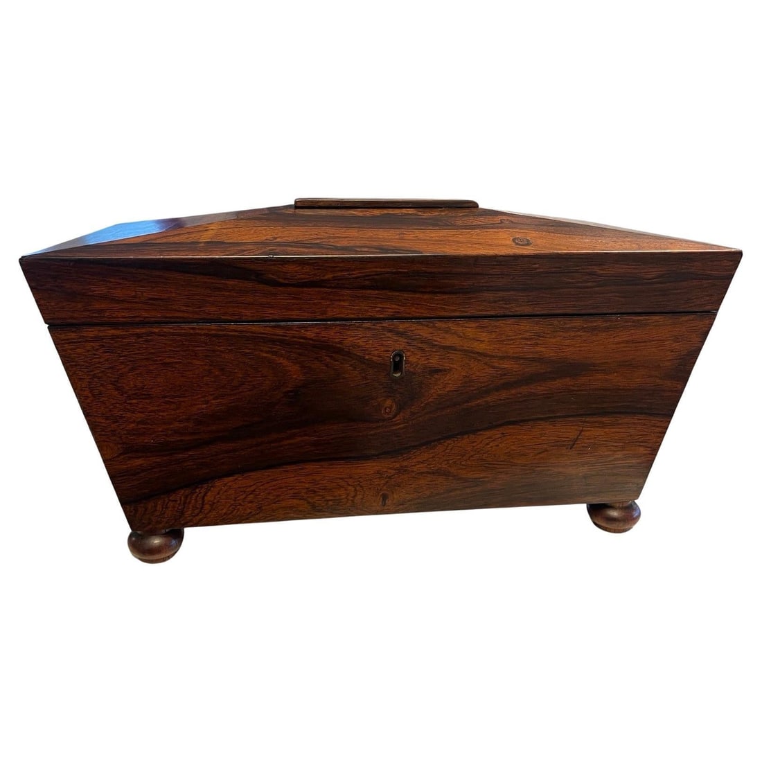 Large 19th Century English Mahogany Sarcophagus Tea Caddy with Crystal Bowl (1 of 8)