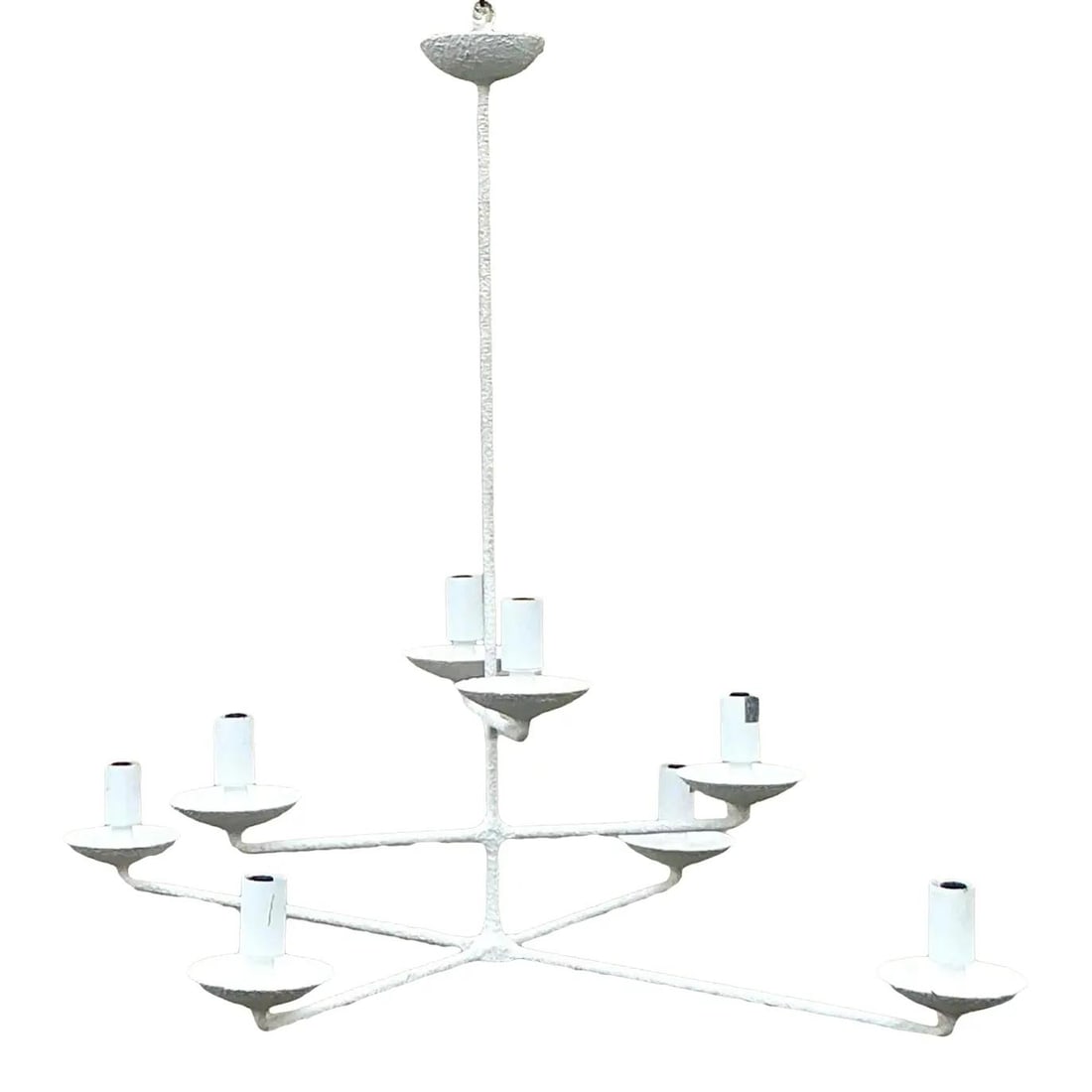 Vintage Tri-Level Chandelier White Plaster Finish Boho Chic: Vintage Tri-Level Chandelier White Plaster Finish Boho Chic Brighten your home with this vintage tri-level chandelier that embodies artisanal charm and mid-century European design. Featuring three ele