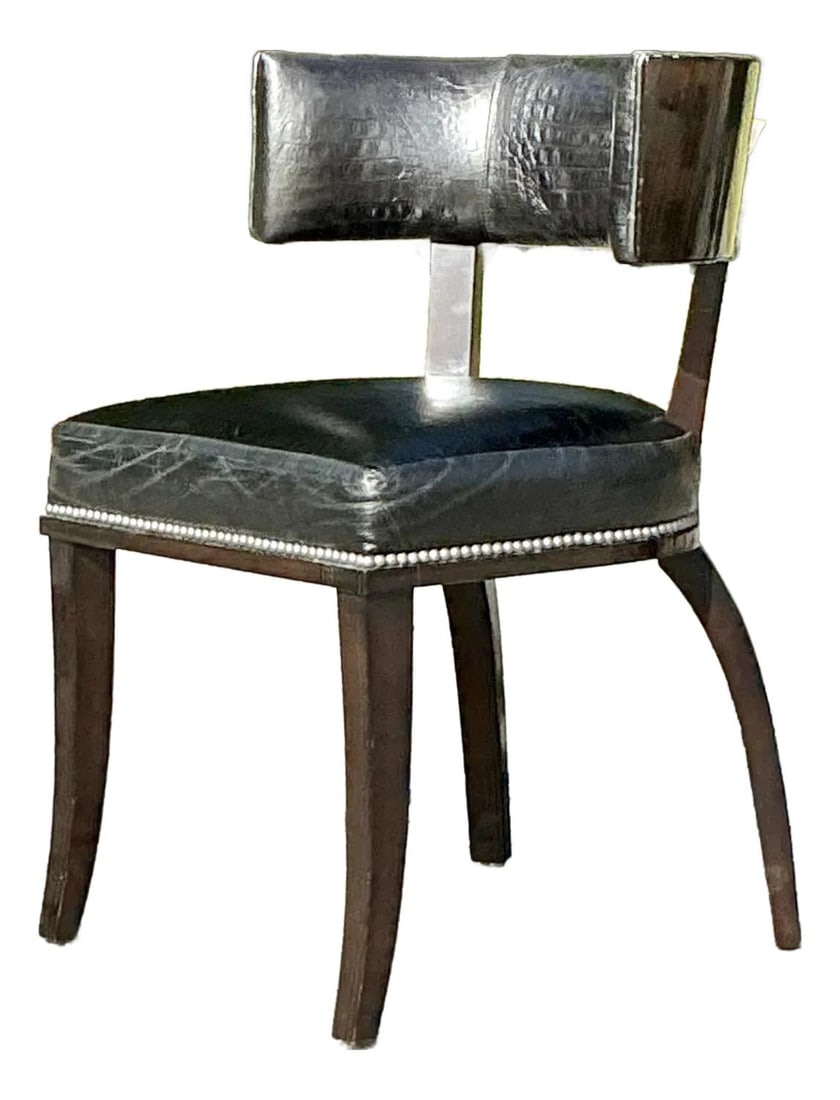 Ralph Lauren Clivedon Black Croc Embossed Klismos Chair: Ralph Lauren Clivedon Black Croc Embossed Klismos Chair Elevate your space with this exquisite Vintage Regency Ralph Lauren "Clivedon" Embossed Croc Klismos Chair, a statement piece that combines clas